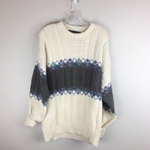 Vintage Oversized Knit Sweater American Portrait L